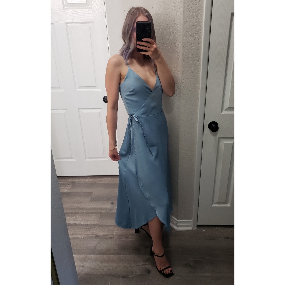 H&M Periwinkle Blue Satin Wrap Midi Dress
